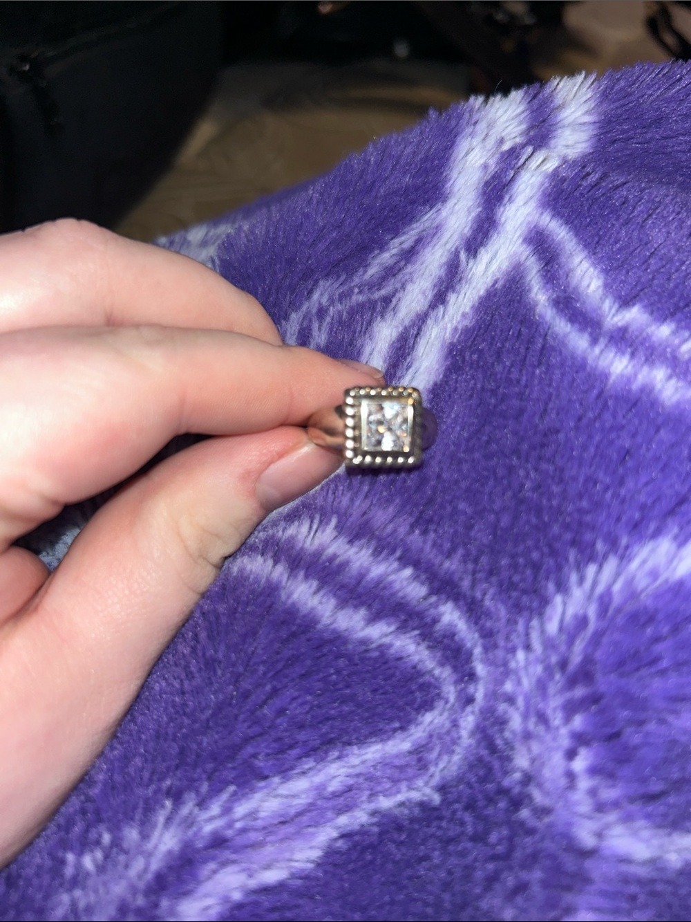 Silver-Tone Square Cubic Zirconia Halo Ring - Silver